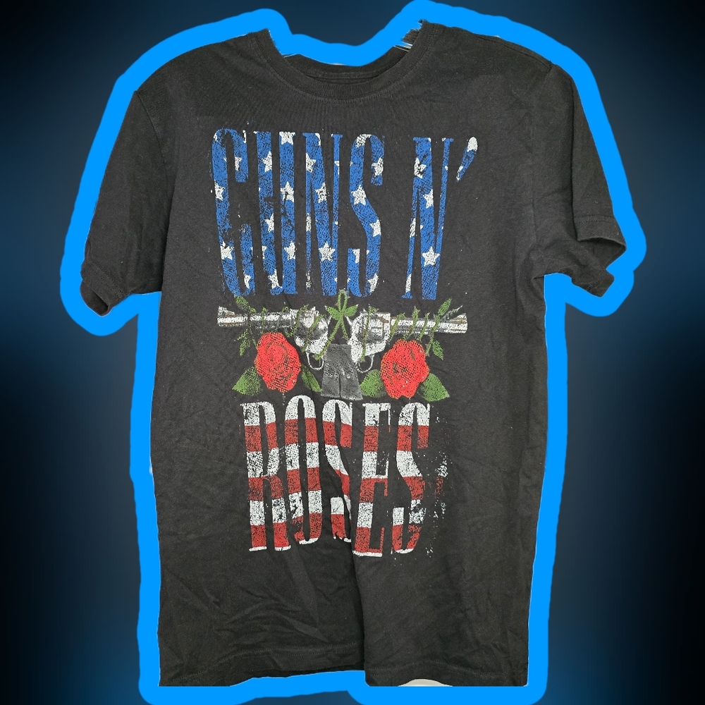 Guns N' Roses American Flag Logo Shirt-Mens SMALL- Black,Red,White,Blue-USA,